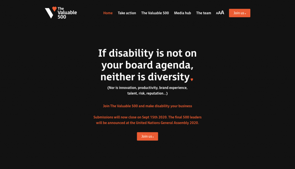 Photo: Screen shot of The Valuable 500 website