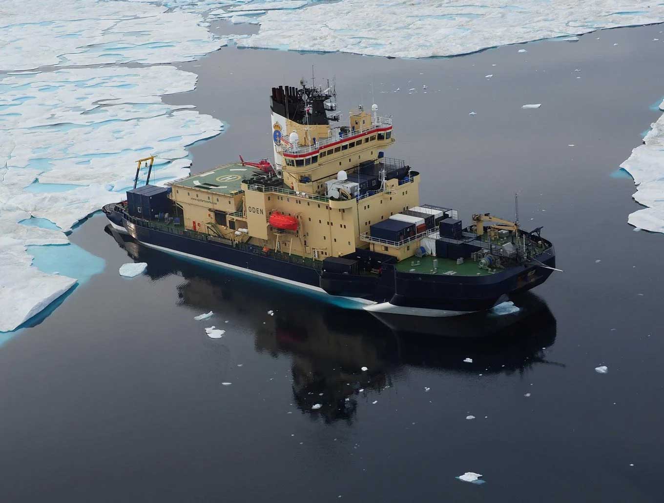 A Seabed 2030 survey vessel collecting seafloor mapping data near the Ryder Glacier in remote northwestern Greenland