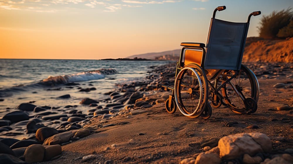 Image: Wheelchair on a beach.