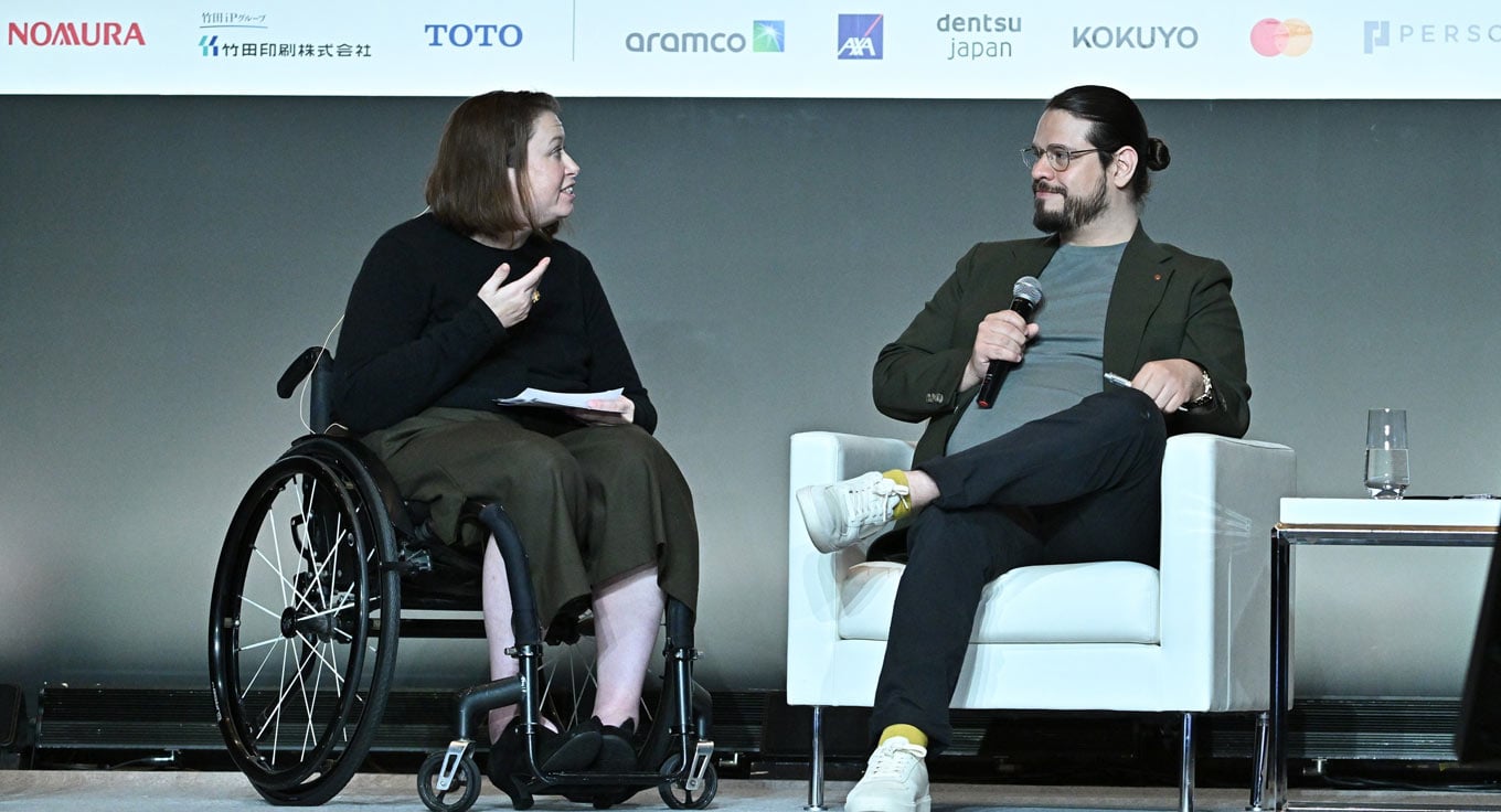 Photo:Sarah Clements and Gonzalo Gonzales speaking during a Generation Valuable session at SYNC25 in Tokyo