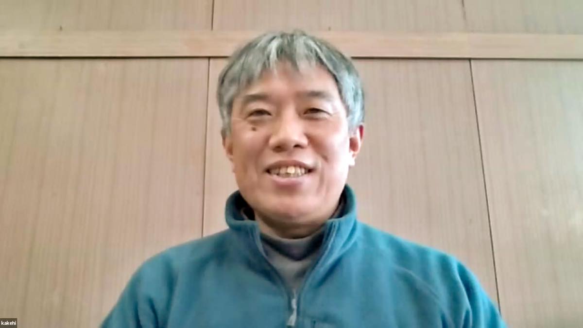 Photo of Shigeho Kakehi being interviewed remotely
