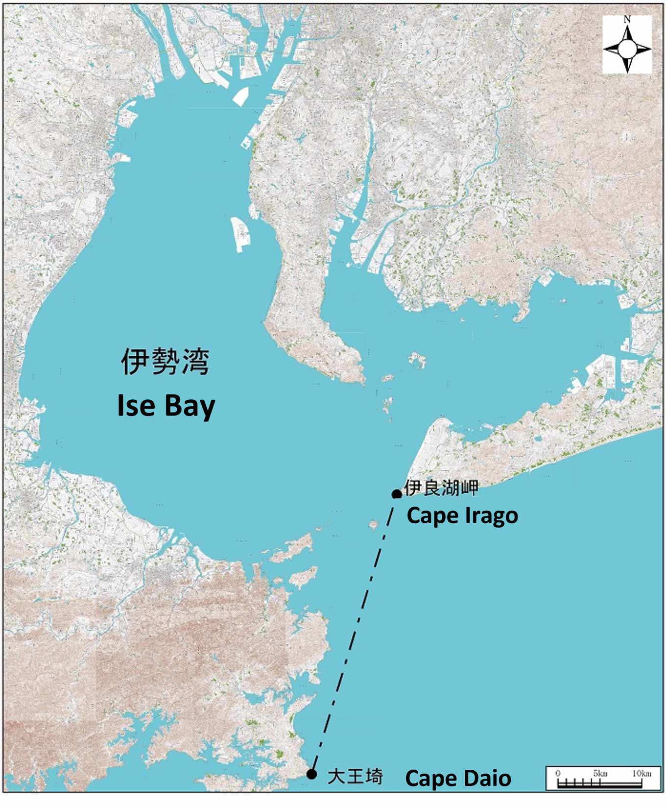 Topical map of the area of Japan around Ise Bay