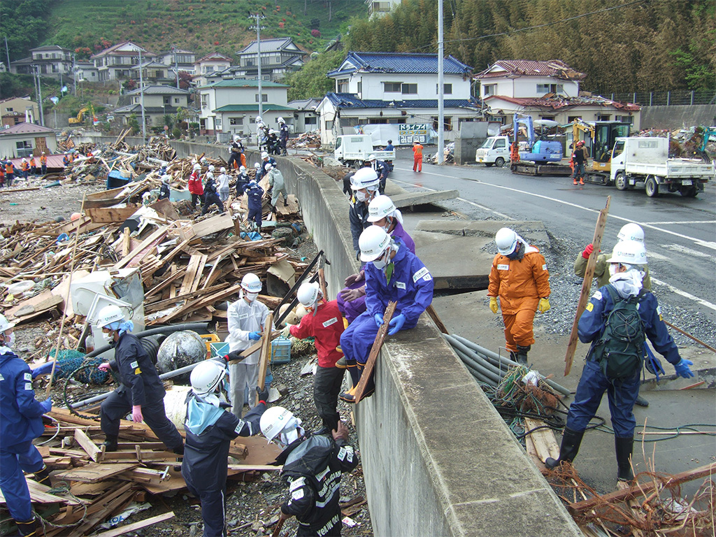 Photo of relief activity in a damaged area